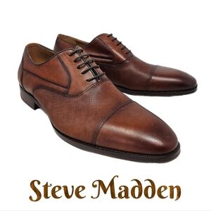 Steve Madden Proctr Cap Toe Oxfords Sz 14 Brown Leather Lace Up Stack Heel